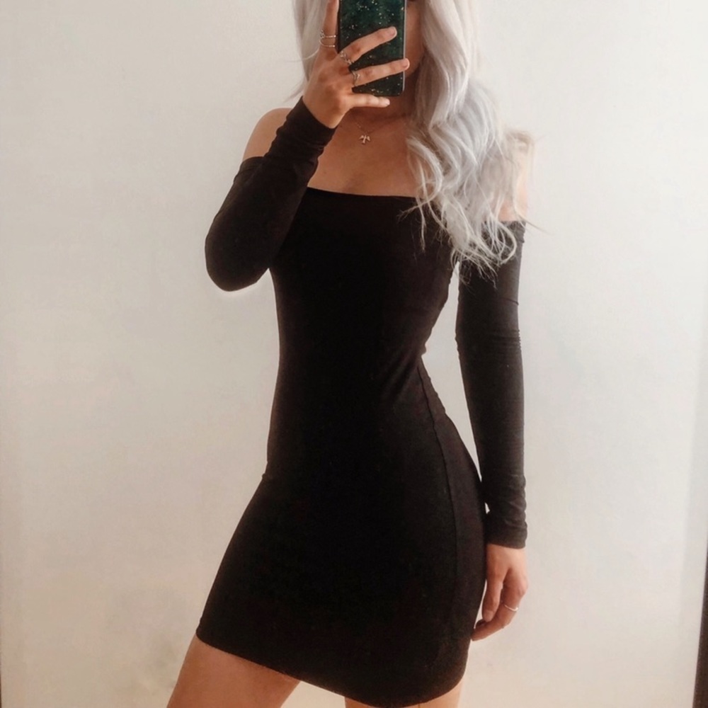 sexy black bodycon off the shoulder dress